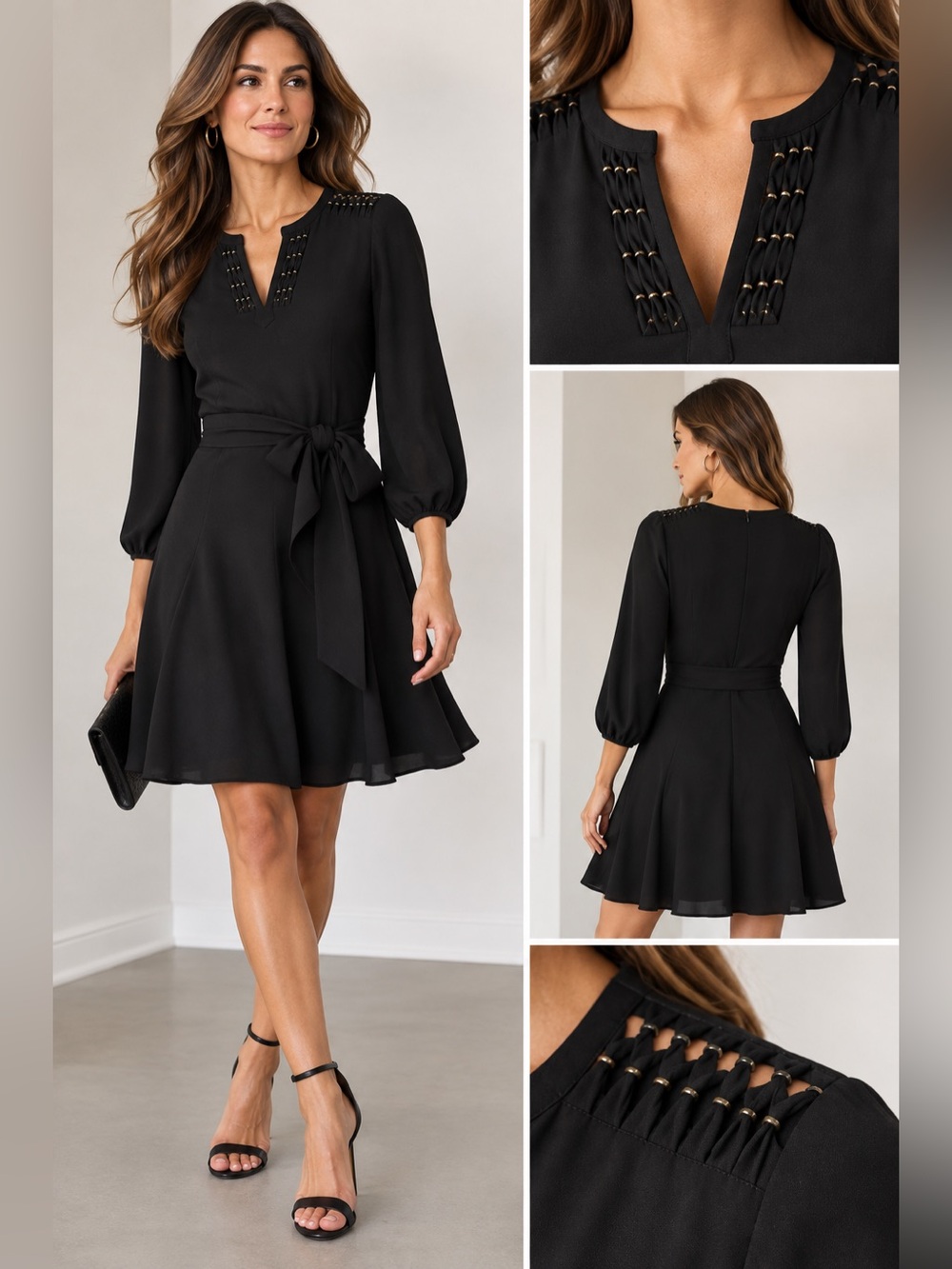 White House Black Market Black Embellished Fit & Flare Dress – 2 Petite NWOT